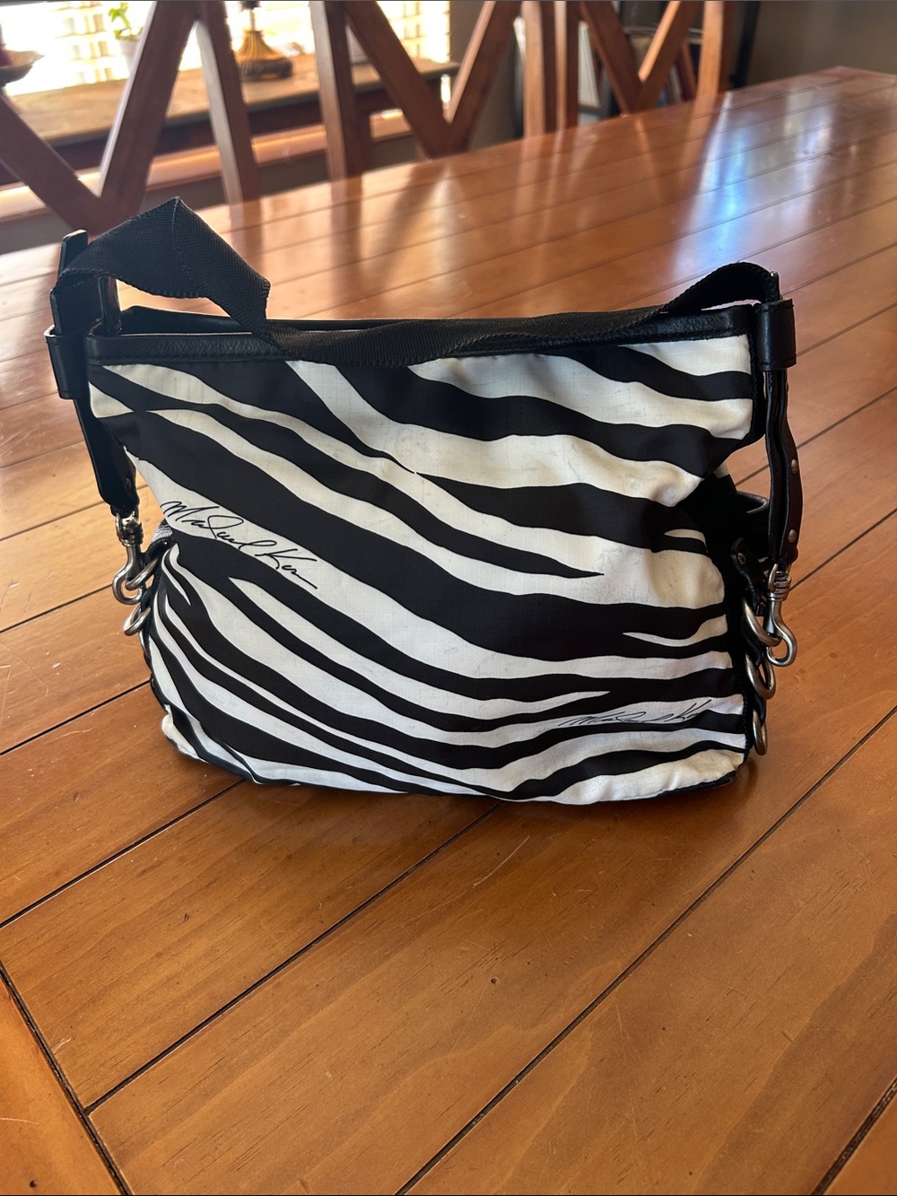Michael Kors Zebra Print Nylon Shoulder Bag Black & White - Picture 5 of 6